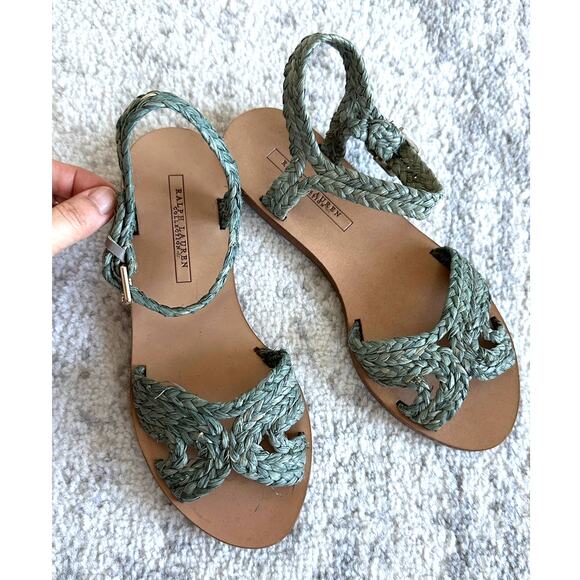 Ralph Lauren Purple Label Maralyn Raffia Ankle Strap Sandal Size 7B - Picture 8 of 9